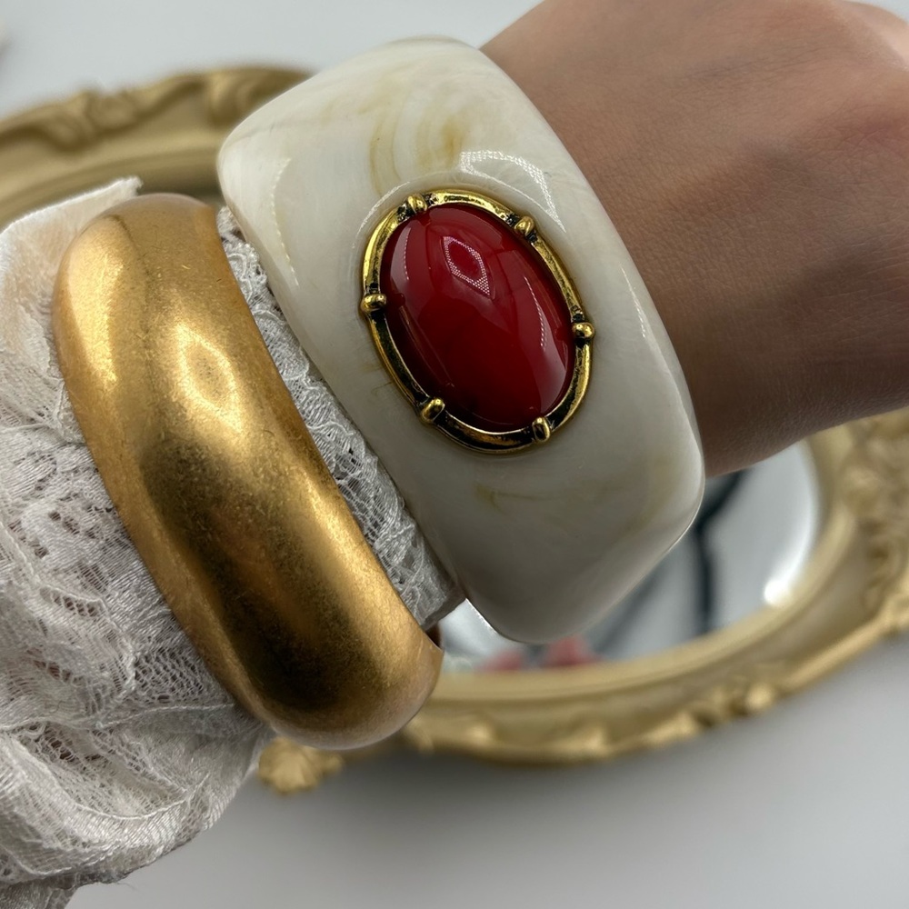 Statement Bangle Bracelet with Red Stone Accent ✨ - Picture 6 of 14
